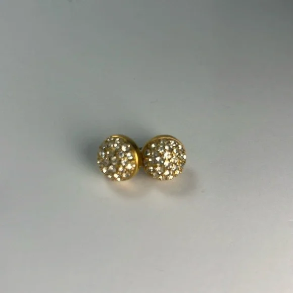 Vintage Faux Round Diamond Gold Charm Earrings - Picture 1 of 6
